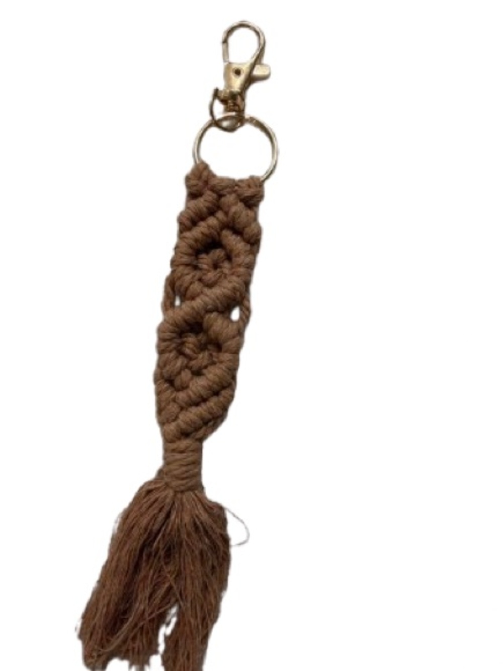 Handmade Boho Brown Macramé Keychain with Gold Hardware